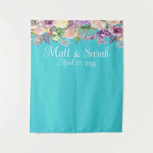 Tapiz Boda Turquesa Azul Recepción Foto Booth Prop (Anverso)