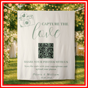 Tapiz Boda Verde Sage Captura el Código QR del Amor