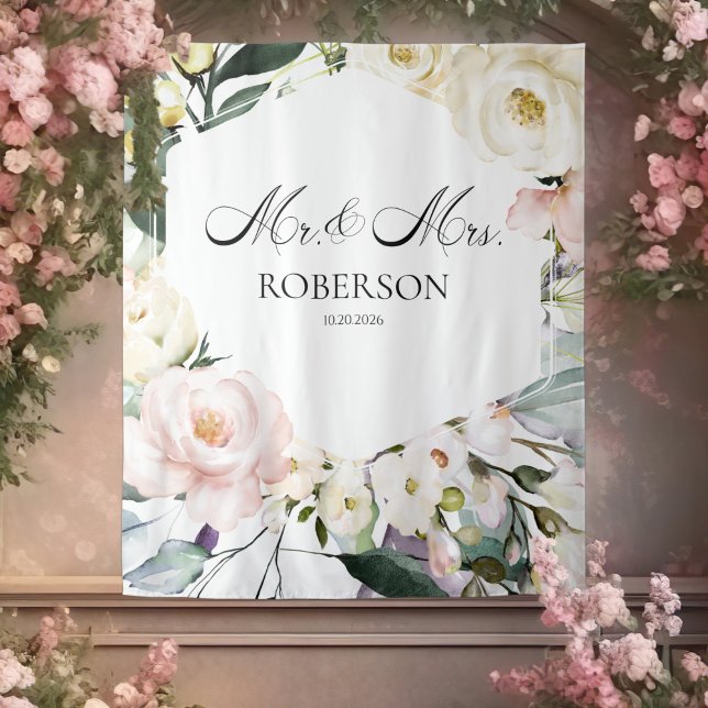 Tapiz Bodas de marco floral Boho Greenery (Subido por el creador)