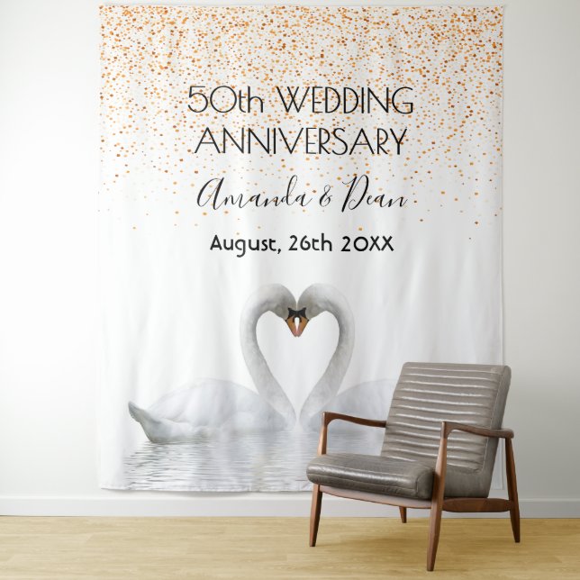 Tapiz Bodas de oro 50 aniversario cisnes blancos enamora (In situ)