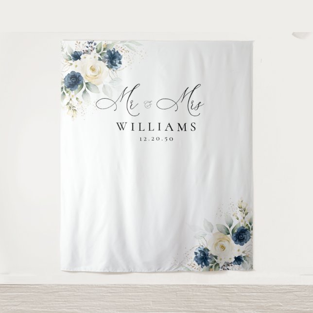 Tapiz Bodas de rosas blancas y azules de la marina (Anverso)