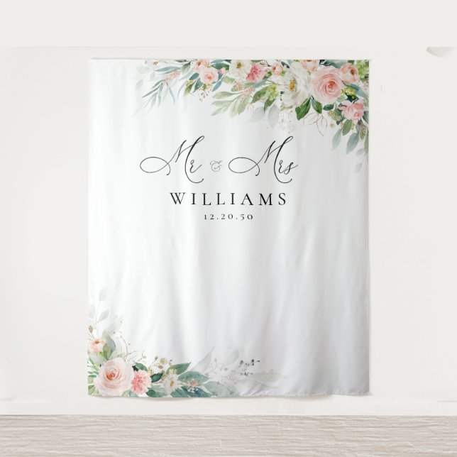 Tapiz Bodas de rosas rosadas de Rubor etéreo (Anverso)