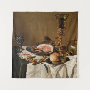Tapiz Bodegón con jamón, libros y vasijas ornamentales