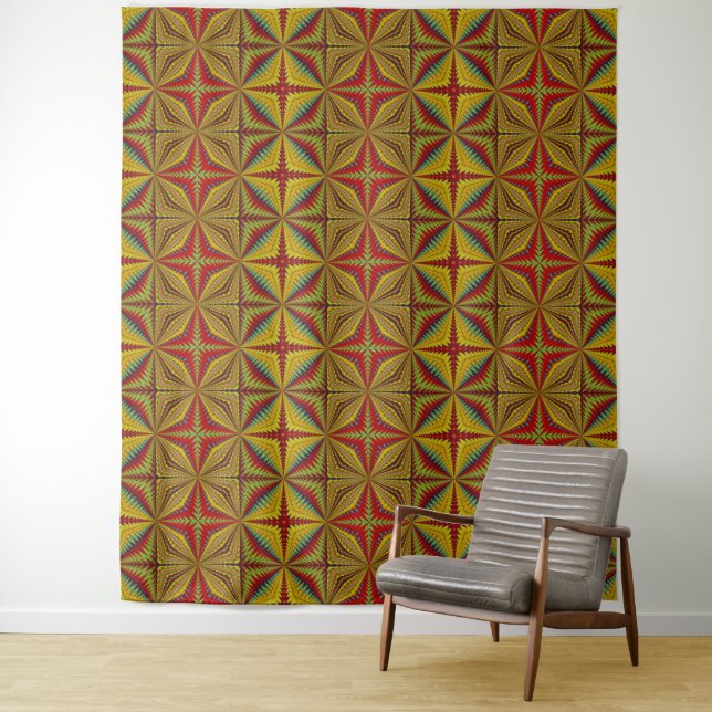 Tapiz Bohemia Hippie Rojo Amarillo Vintage (In situ)