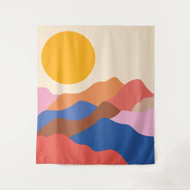 Tapiz Boho Aesthetic Abstract Landscape Mountains Blue   (Anverso)