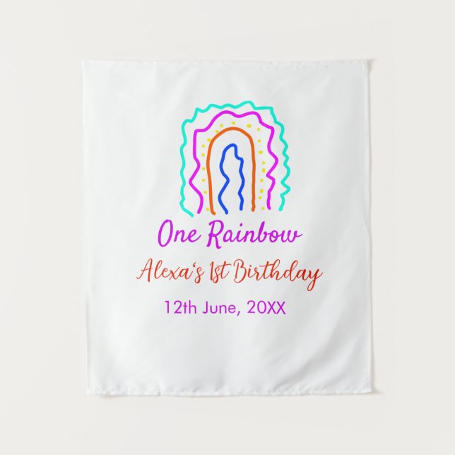 Tapiz Boho Arcoíris uno cumpleaños niños brillante retro (Anverso)