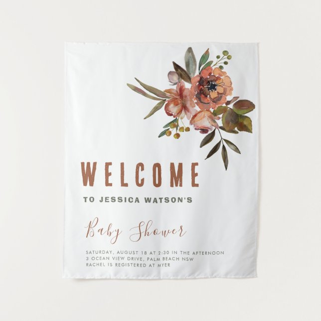 Tapiz Boho Baby Shower Greenery Rustic Adorable (Anverso)