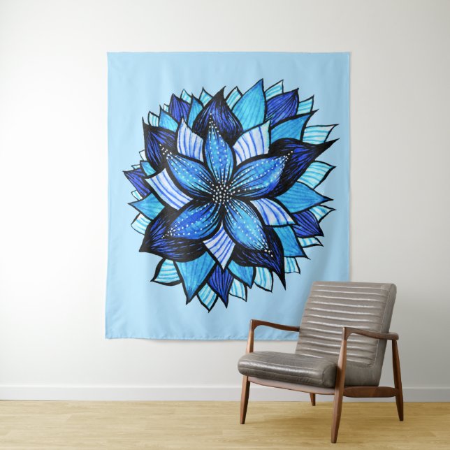 Tapiz Boho Blue Flower Mandala Artsy (In situ)