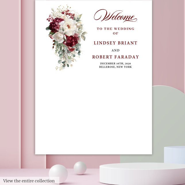 Tapiz Boho Borgoña Blanco Rústico Boda Floral fondo (Boho Burgundy White Rustic Floral Wedding Backdrop)