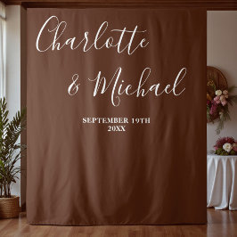 Tapiz Boho Brown Script Minimalist Wedding Backdrop