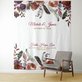 Tapiz Boho Burgundy Gold Watercolor Floral Boda