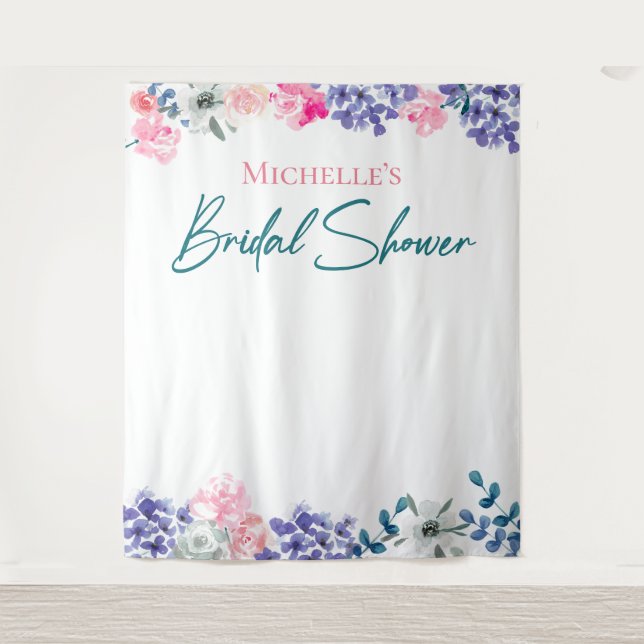 Tapiz Boho Chic Acuarela floral Bridal Shower personaliz (Anverso)