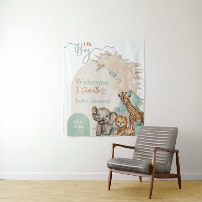 Tapiz Boho de animales salvajes Oh Boy Bienvenida Baby S (In situ)