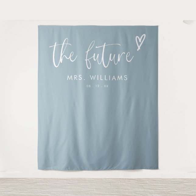 Tapiz Boho Dusty Blue Bridal Shower Photo Booth Fondo (Anverso)