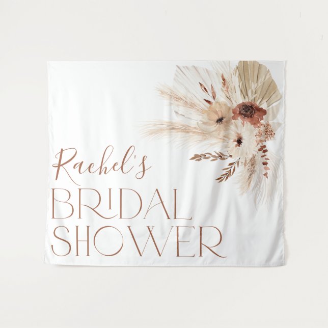 Tapiz Boho Floral Bridal Shower Backdrop Tapestry (Anverso (horizontal))