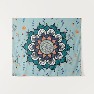 Tapiz Boho Hippie Mandala con flores Naranjas