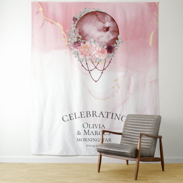 Tapiz BOHO Luna Llena Rosa Polvorienta Acuarela Celestia (In situ)