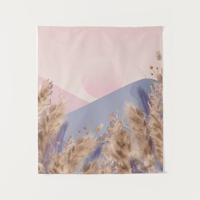 Tapiz Boho Moda Pastel Pampas Paisaje de Grasa Naturalez (Anverso)