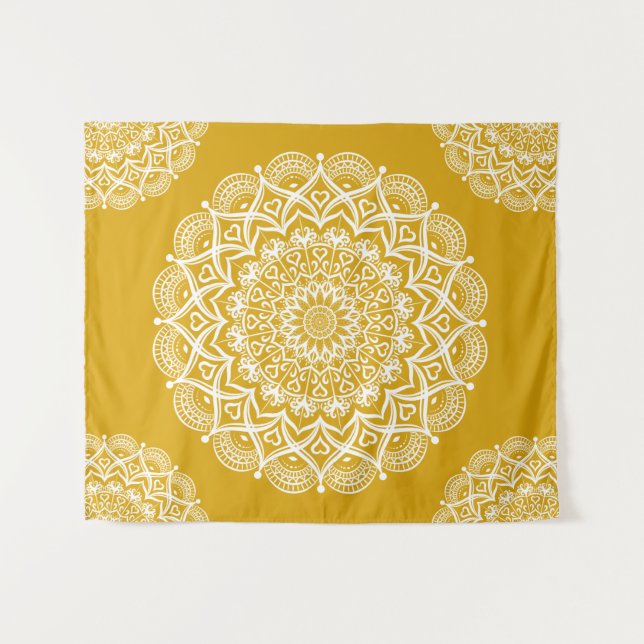 Tapiz Boho Mustard Amarillo Mandala (Anverso (horizontal))
