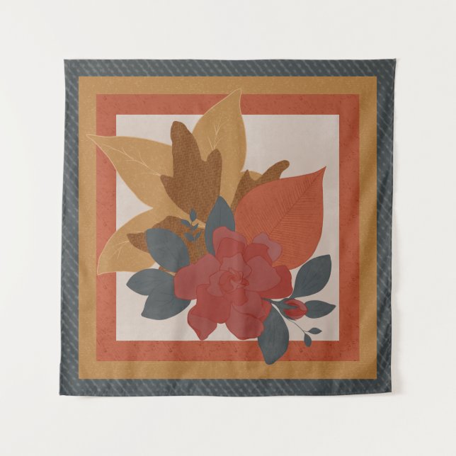 Tapiz Boho Naranja Rojo Amarillo Rojo Texturado Botánico (Anverso)