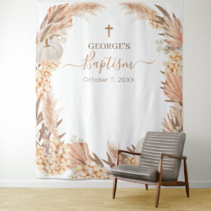 Tapiz Boho Pampas blanco Calabaza pancarta Bautizo