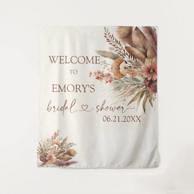 Tapiz Boho Pampas Grass Bridal Shower Tapestry (Anverso)