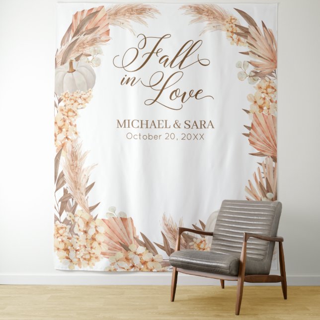 Tapiz Boho Pampas White Pumpkin backdrop fall banner  (In situ)