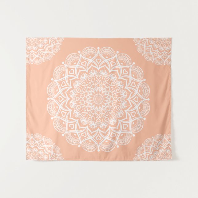 Tapiz Boho Peach Mandala (Anverso (horizontal))