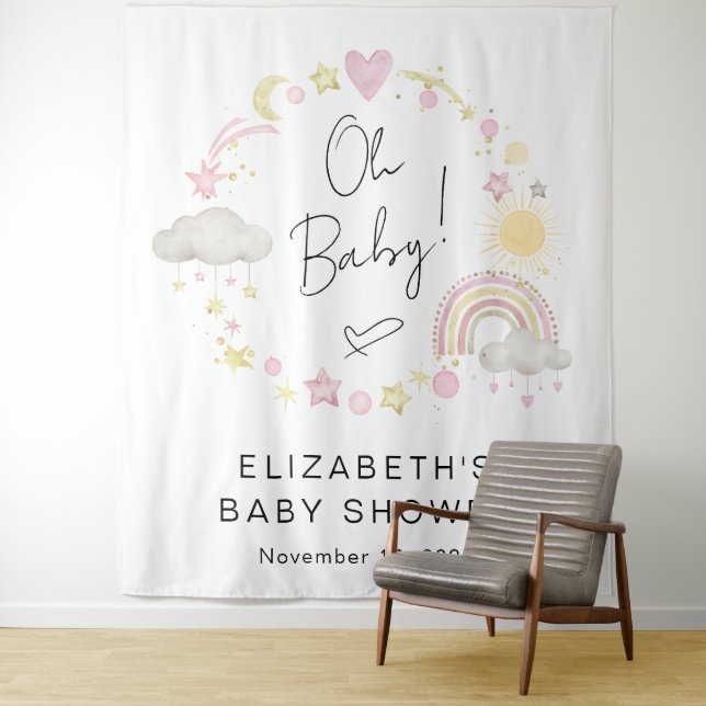 Tapiz Boho Rainbow Baby Shower Bienvenida (In situ)