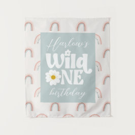 Tapiz Boho Rainbow Daisy Wild One Chica primer cumpleaño
