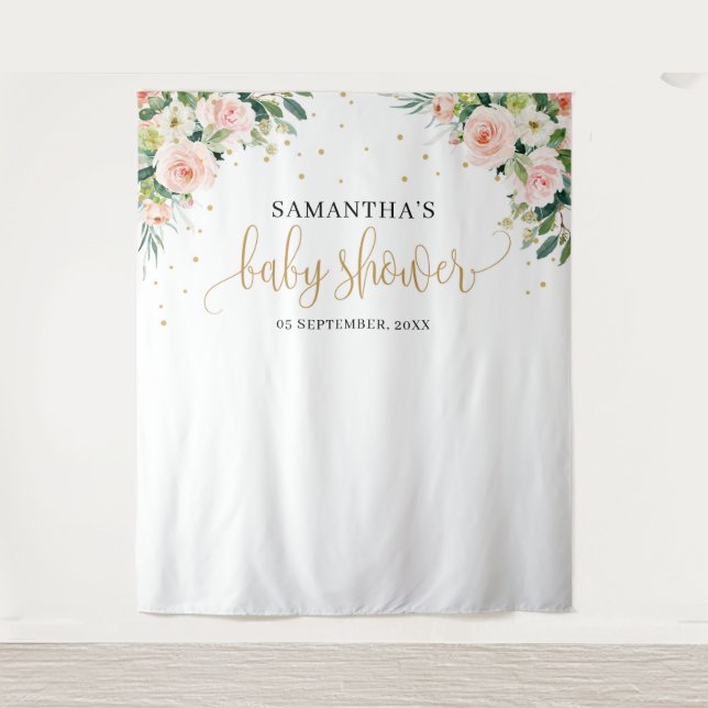 Tapiz Boho rubor rosa floral rosas verdor baby shower (Anverso)