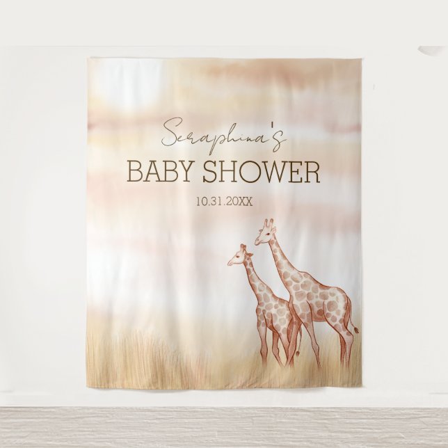 Tapiz Boho Safari Giraffe Baby Shower (Anverso)