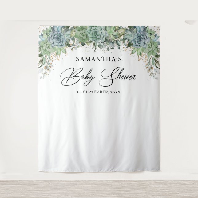 Tapiz Boho suculenta eucalipto marco dorado ducha de beb (Anverso)