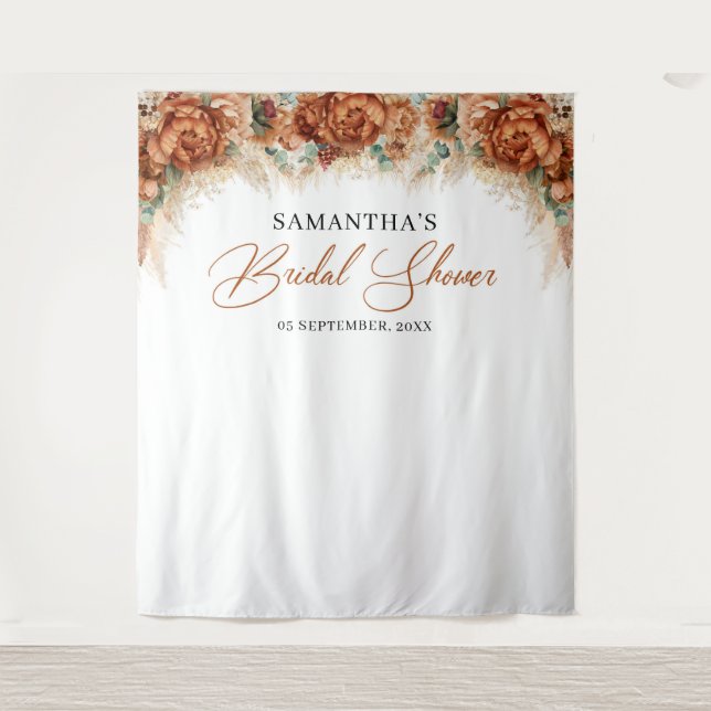 Tapiz Boho Terracotta naranja quemado cobre ducha de nov (Anverso)