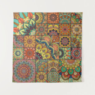 Tapiz Boho tile set and seamless pattern. Colorful patch