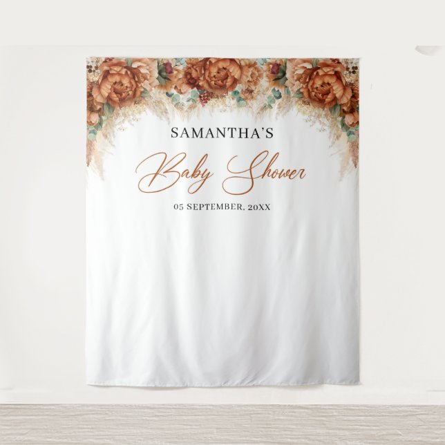 Tapiz Boho tropical terracotta pampas césped bebé ducha (Anverso)