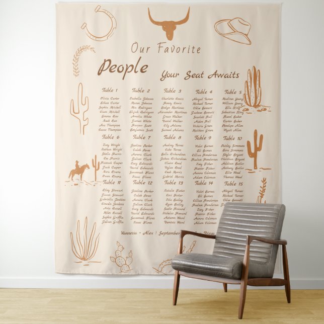 Tapiz Boho Western Favorite People Wedding Seating chart (In situ)
