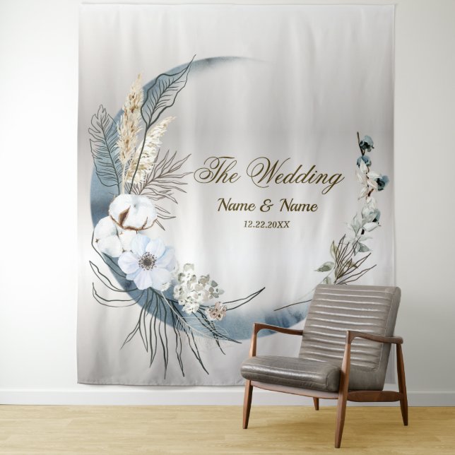Tapiz Boho White Orchid Flores Blue Moon Elegant Fiesta (In situ)
