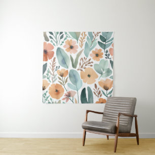Tapiz Boho Wildflower Watercolor Floral Pastoral Muro