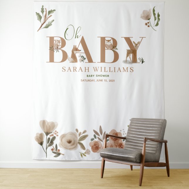 Tapiz Boho Woodland Animals Brown Oh Foto de Baby Shower (In situ)