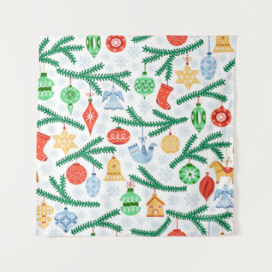 Tapiz Bolas de árbol de Navidad vintage, decoraciones si