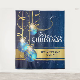 Tapiz Bolas doradas azules trineo de Santa renos deseos 