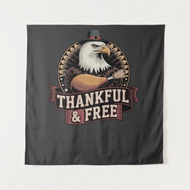 Tapiz Bold Eagle Head Thankful & Free Vintage Graphic (Anverso)