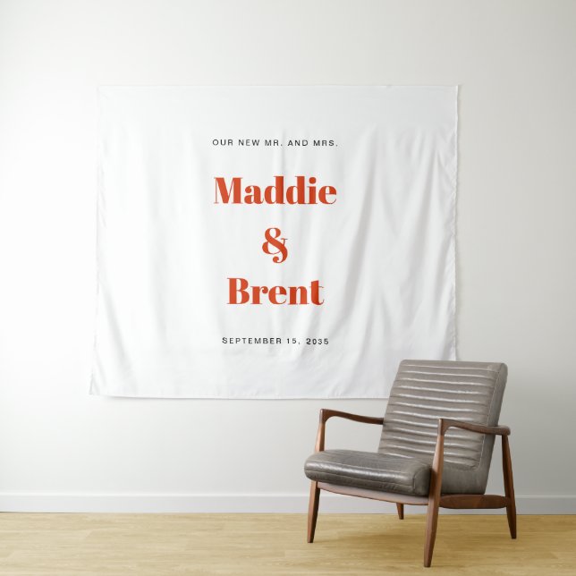 Tapiz Bold Modern Orange Typography Wedding Backdrop (In situ (horizontal))
