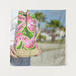 Tapiz Bolsa impresa con melón de agua rosa y verde
