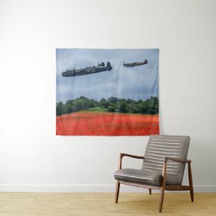 Tapiz Bombardero De Lancaster Por Un Campo De Adormidera