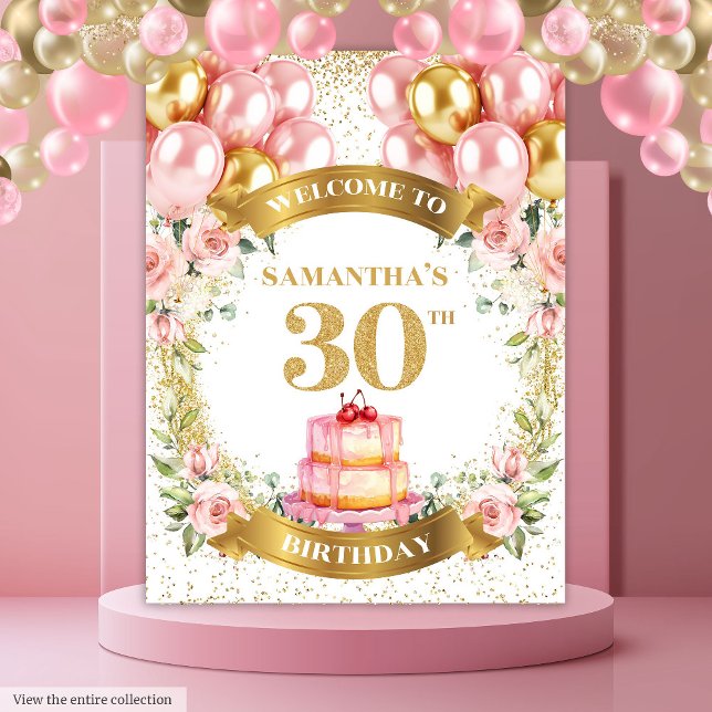 Tapiz Bonita pantalla de cumpleaños de Rubor Gold con 30 (Lovely 30th Birthday Blush Gold Birthday Display)