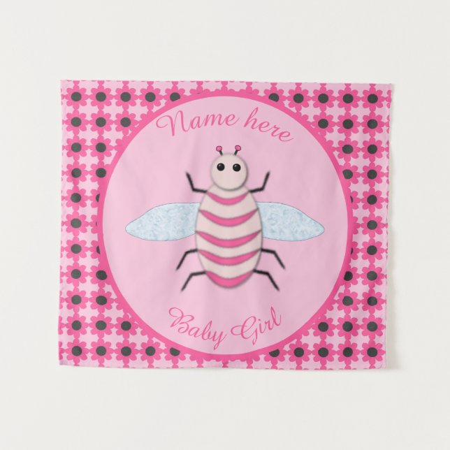 Tapiz Bonito Bebé Rosa Bee Personalizado (Anverso (horizontal))