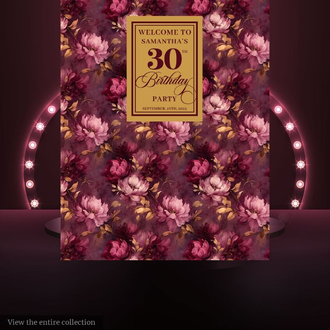 Tapiz Bonito Burgundy Rubor Gold Boho cumpleaños 30 (Lovely Burgundy Blush Gold Boho 30th Birthday Tapestry)
