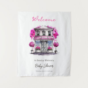 Tapiz Bonjour Bebe Paris Baby Shower negro rosado francé